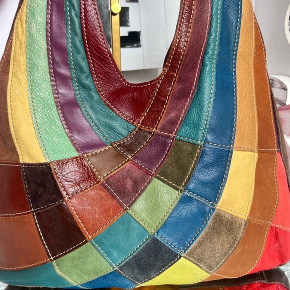 Wilsons Leather Colorful Patchwork Hobo Bag - Picture 4 of 10